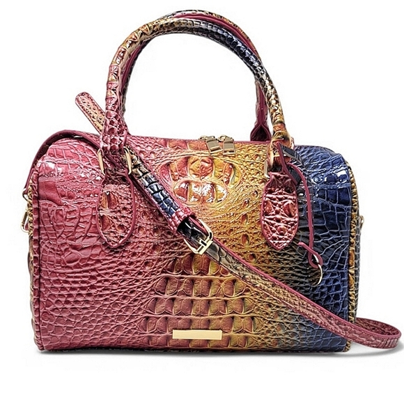 Multi Colored Faux Croc Boston Bag